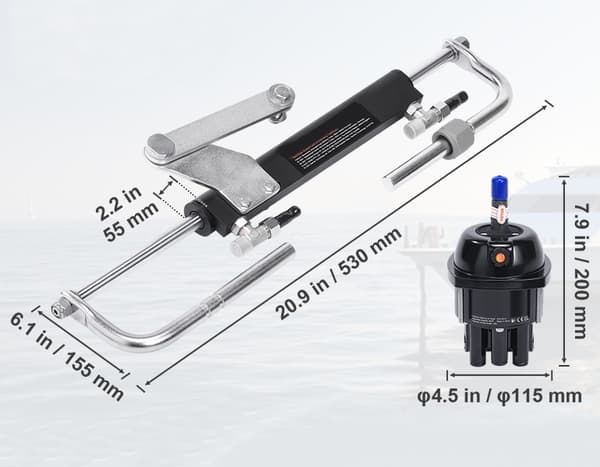 90HP hydrauliskt utombordsstyrsystem kit med inbyggd tvåvägs låsventil, högpresterande marin båts hydrauliska styrsystem