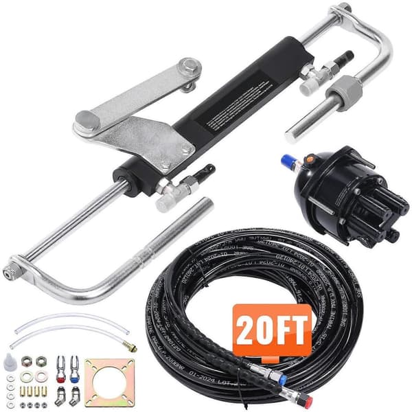 90HP hydrauliskt utombordsstyrsystem kit med inbyggd tvåvägs låsventil, högpresterande marin båts hydrauliska styrsystem