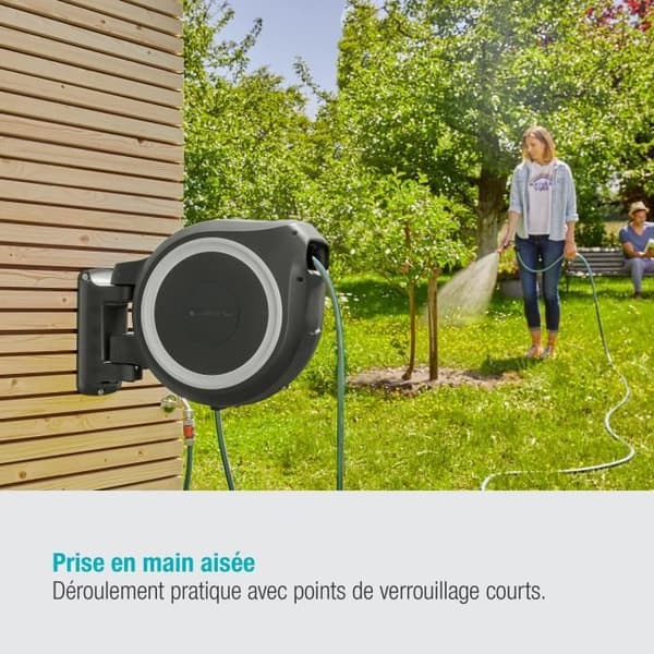 GARDENA Väggmonterad automatisk slangrulle RollUp L 30 m med vit kant