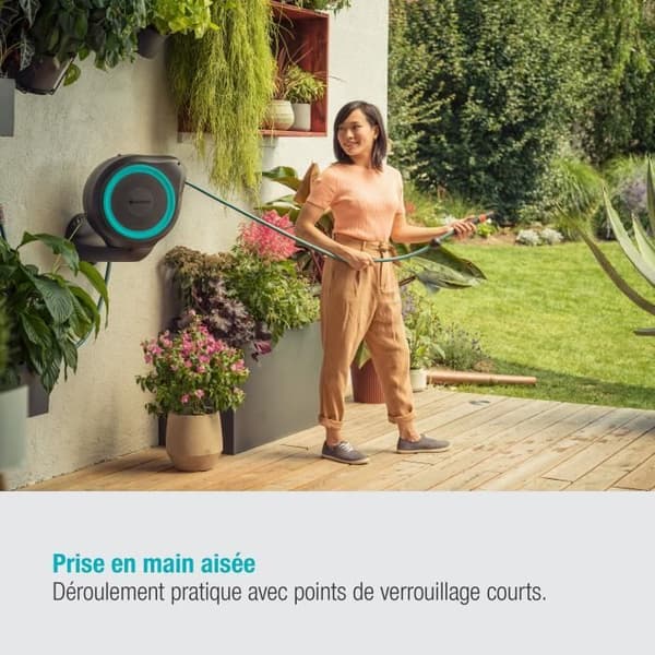 GARDENA Väggmonterad automatisk slangrulle RollUp S 15 m blå rand