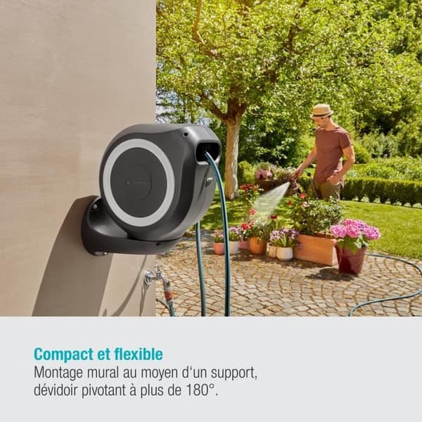 GARDENA Väggmonterad automatisk slangrulle RollUp M 20 m med vit kant
