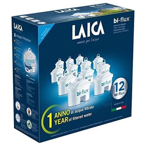 LAICA Bi-Flux-paket med 12 vita plastfilterpatroner 10 cm x 9,6 cm x 5,3 cm