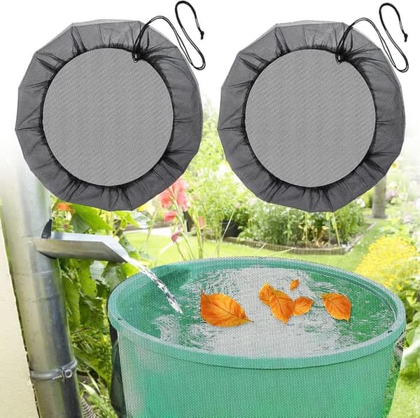 OBOSOE 2 stk Rain Tank Net, 80 cm Rain Tank Cover med spændingsledning, Justerbart beskyttelsesnet, Beskyttelse mod blade, myg Egnet til gård