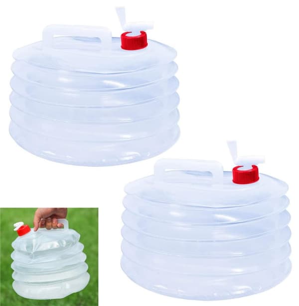 2-Pack vandflaske med hane 5L sammenklappelig vandbeholder Overlevelse udendørs camping