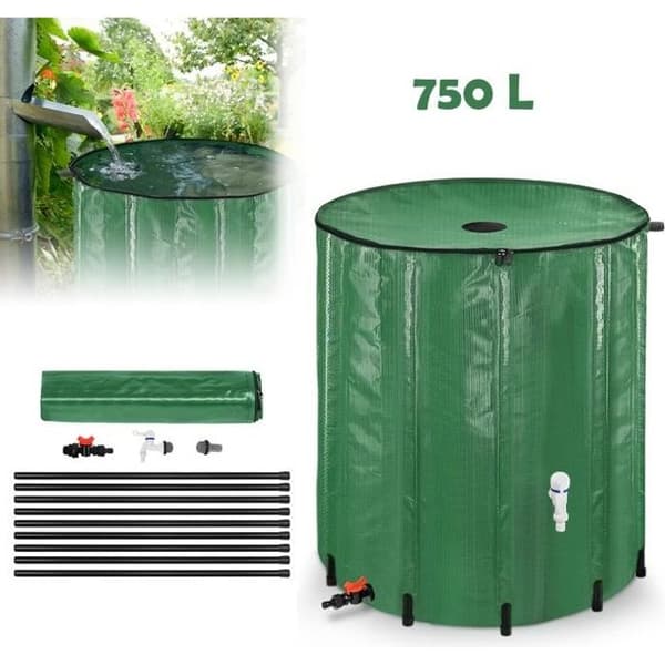 LZQ Tank hopfällbar regnvattenuppsamlare Regnvattenuppsamlare med kran, sil, avloppsventil, etc. - 750 L