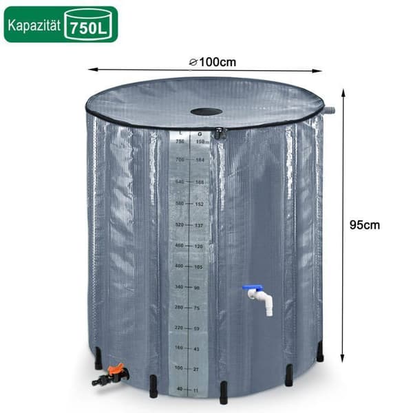 YUENFONG Hopfällbar regnvattentank 750 l PVC tank vattenuppsamlare - För att samla upp regnvatten - Grå