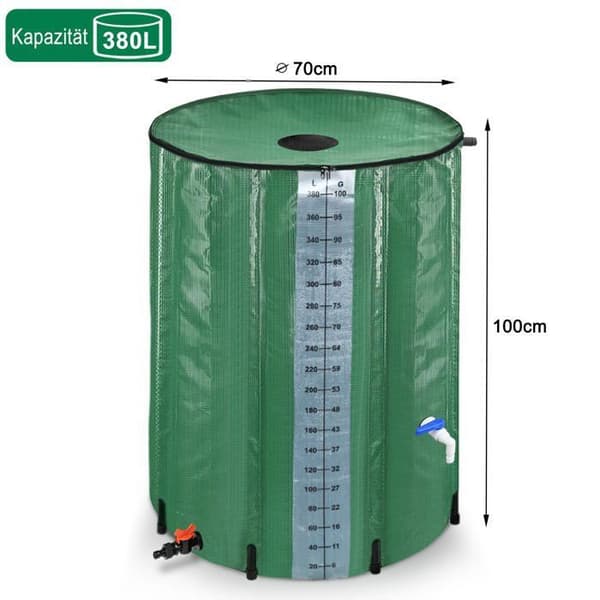 YUENFONG Hopfällbar regnvattentank 380 l Vattenuppsamlare PVC-tank - För att samla upp regnvatten - Grön