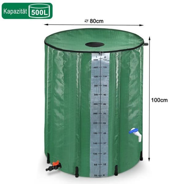 YUENFONG Fällbar regnvattentank 500 l Vattenuppsamlare PVC-tank - För att samla upp regnvatten - Grön