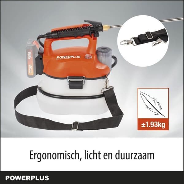Powerplus Dual Power Batteridriven Spruta POWDPG80400 - 20V, Teleskopisk Lance, Tryck 5 Bar, Flöde 500ml/min, Kapacitet 4L