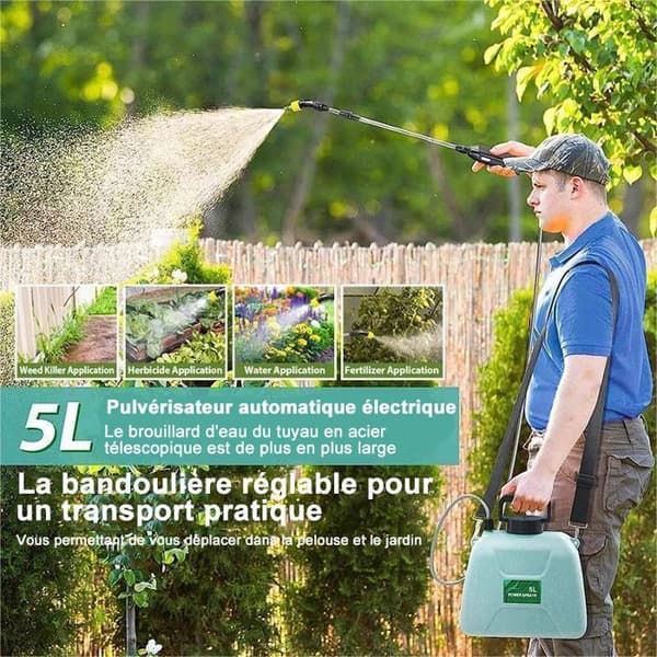 5L elektrisk spruta, laddningsbar teleskopisk sprutpistol med 2 munstycken, 2400 mAh batteri (5L)