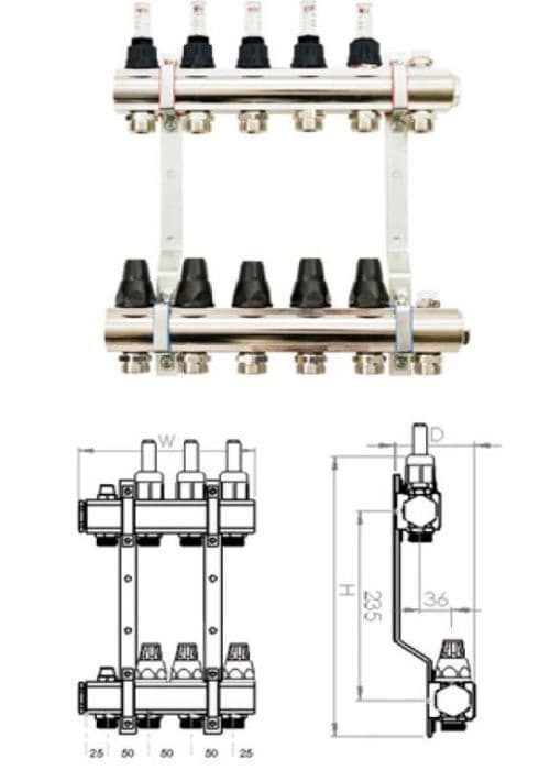 Sigma-li - RMZTP-12 - Bronsamling med termostatventil och flödesmätare 659x346x87mm -