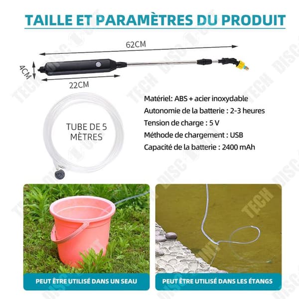 TD teleskoplans 2400mAh USB teleskopisk aluminiumlans 5m med 3 munstycken Bevattningslans Elektrisk spruta Lanc-spruta