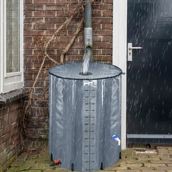 YUENFONG Hopfällbar regnvattentank 380 l PVC tank vattenuppsamlare - För uppsamling av regnvatten - Grå