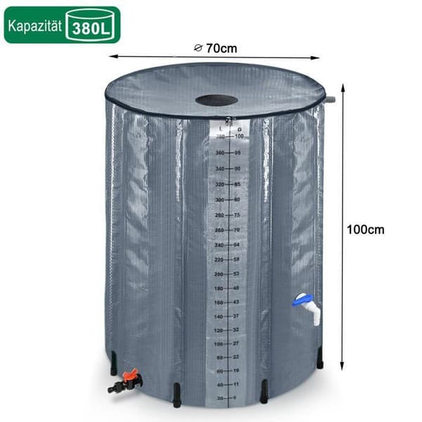 YUENFONG Hopfällbar regnvattentank 380 l PVC tank vattenuppsamlare - För uppsamling av regnvatten - Grå