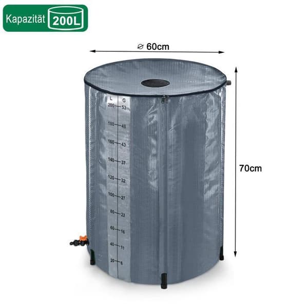 YUENFONG Hopfällbar regnvattentank 200 l PVC tank vattenuppsamlare - För uppsamling av regnvatten - Grå