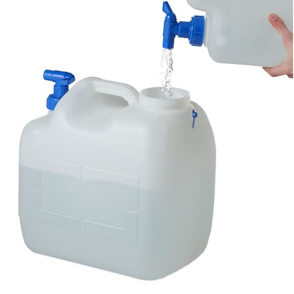 Relaxdays vattentank med kran, skruvlock, campingvattenbehållare, 23 L, Utan BPA, vit