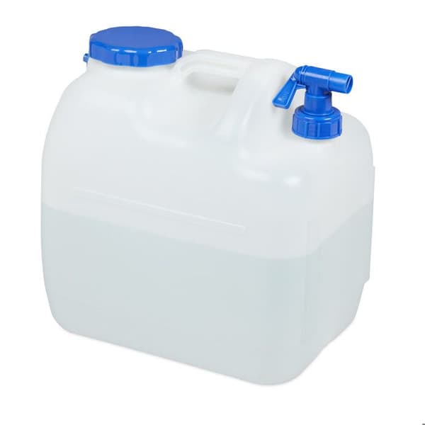 Relaxdays vattentank med kran, skruvlock, campingvattenbehållare, 23 L, Utan BPA, vit