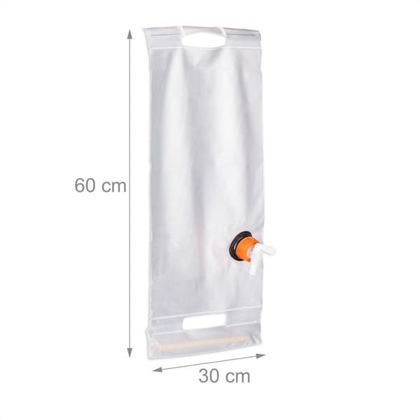 Relaxdays Vikbar vattentäpa 10 L, Jerrycan, vattendunk, kran, kork, camping, vattensäck, PVC, transparent
