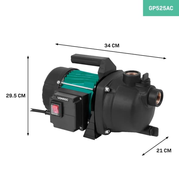 VONROC Havepumpe - Vandpumpe - Centrifugalpumpe - 800W | Max højde 40mtr. | 3300l/t