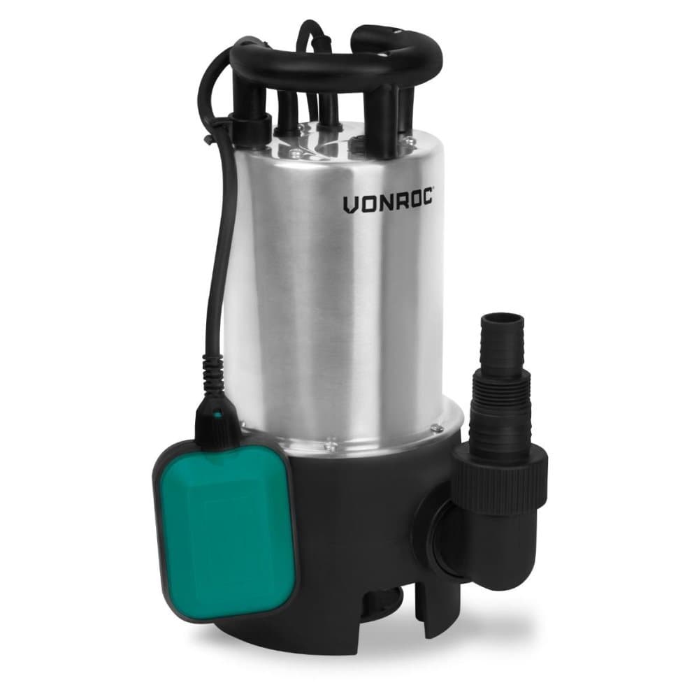VONROC Dränkbar pump 1100W - 20000 L/h - rostfritt stål| Smutsigt och rent vatten