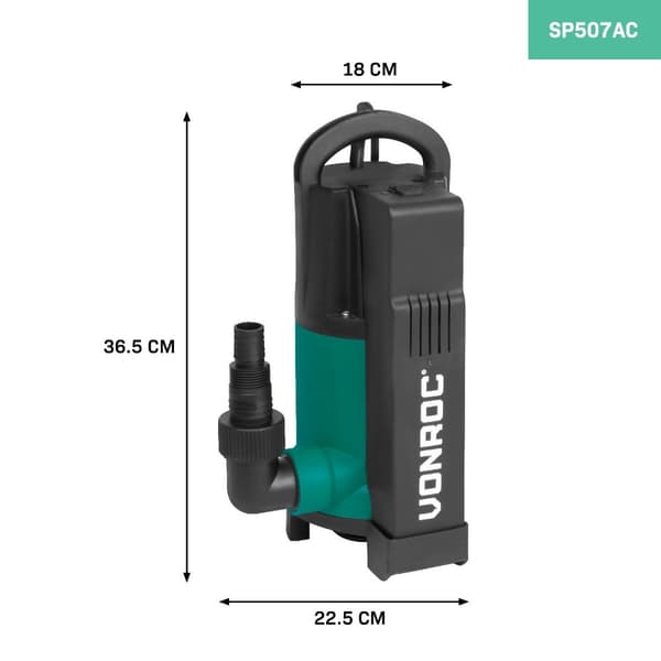 VONROC Dränkbar Pump för Smutsigt Vatten | 14,000 L/h | Flottörbrytare | För Dammar, Källare, Simbassänger, Max 7m Djup
