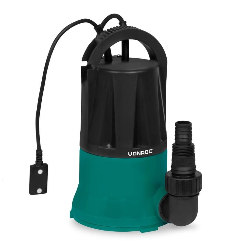 VONROC Dränkbar pump 400W - 6000 l/h - Platt sugpump | För rent vatten