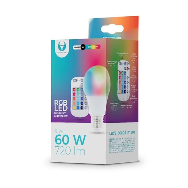 Forever Light LED Glödlampa E27 A60 RGB + Vit 9W + RC
