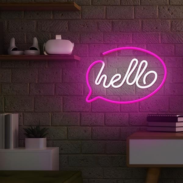 Forever Light LED Neon HELLO Bat FLNE15 + USB - Rosa/Vit