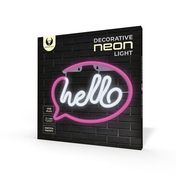 Forever Light LED Neon HELLO Bat FLNE15 + USB - Rosa/Vit