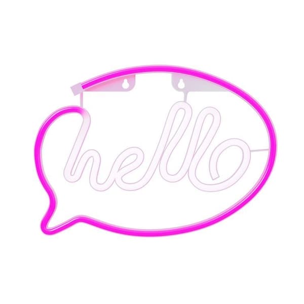 Forever Light LED Neon HELLO Bat FLNE15 + USB - Rosa/Vit Rosa, Vit