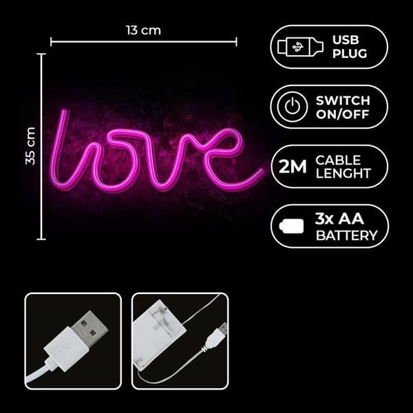 Forever Light LED Neon LOVE Bat FLNE05 + USB - Rosa