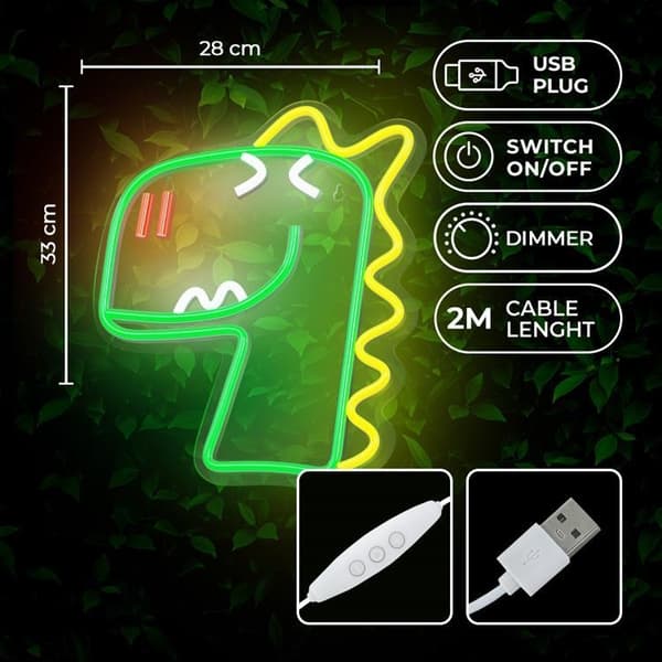 Forever Light LED Neon PLEXI JURASSIC DINO FLNJ02 - Grön