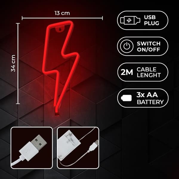 Forever Light LED Neon BOLT Bat + USB FLNE06 - Röd