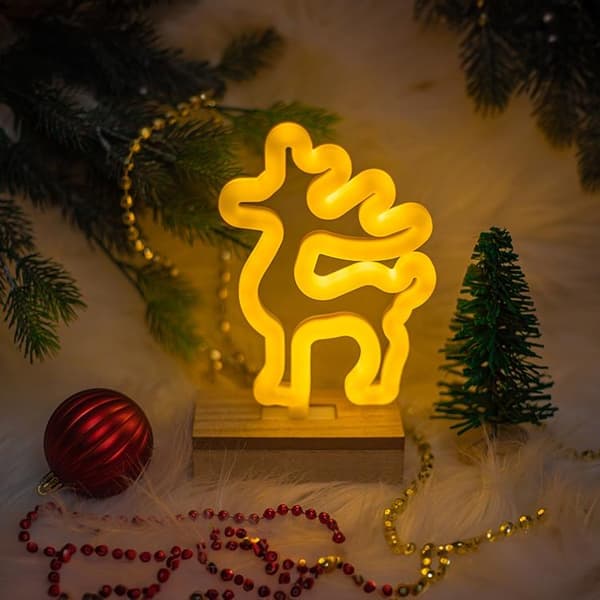Forever Light LED Neon Wood Stand DEER FLNW02 - Varmvit