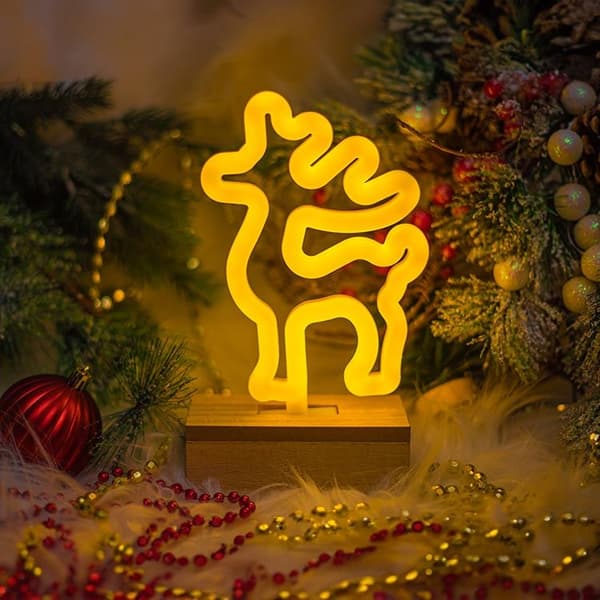 Forever Light LED Neon Wood Stand DEER FLNW02 - Varmvit
