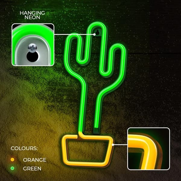 Forever Light LED Neon CACTUS Bat FLNE02 + USB - Orange/Grön