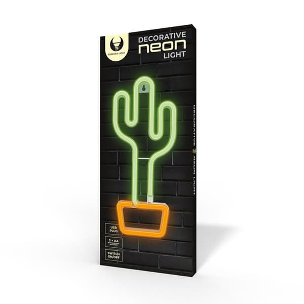 Forever Light LED Neon CACTUS Bat FLNE02 + USB - Orange/Grön