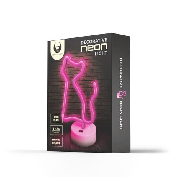 Forever Light LED Neon Light CAT På Ett Stativ FSNE02 - Rosa