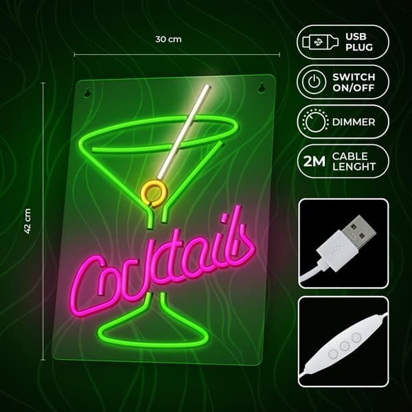 Forever Light LED Neon PLEXI COCKTAILS - Rosa/Grön