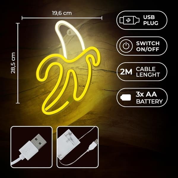 Forever Light LED Neon BANANA Bat FLNE10 + USB - Gul/Vit