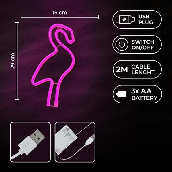 Forever Light LED Neon Light Flamingo Bat + USB FLNE18 - Rosa