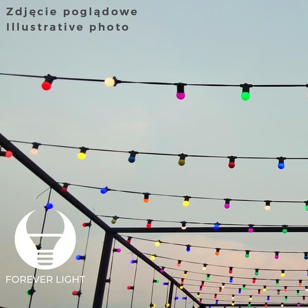 Forever Light Ljusgirlang 12m + 10 Glödlampor G45 2W IP65 Vit/Rosa/Blå