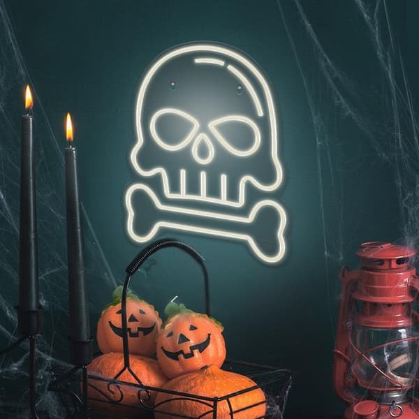 Forever Light Neon LED PLEXI SKULL MED BONE FPNE18 - Vit