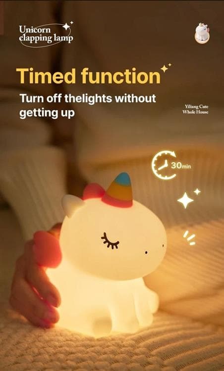 LED Nattlampa Tryck Unicorn Art Deco - Vit