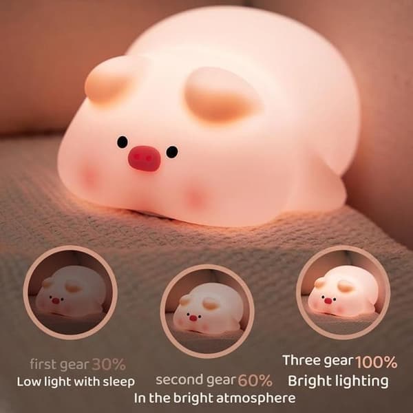 LED Nattlampa Tryck Pig Art Deco - Rosa