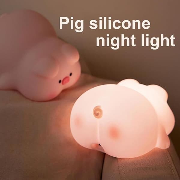 LED Nattlampa Tryck Pig Art Deco - Rosa