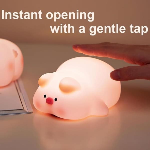 LED Nattlampa Tryck Pig Art Deco - Rosa
