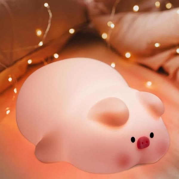 LED Nattlampa Tryck Pig Art Deco - Rosa