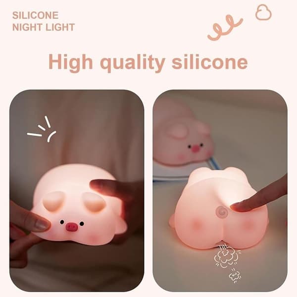 LED Nattlampa Tryck Pig Art Deco - Rosa