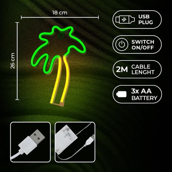 Neolia LED Neon Light PALM På Stativ NNE04 - Grön/Orange